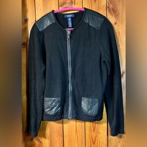 Chaps Size L Long Sleeve Black Zip Front Sweater
